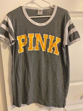 PINK Victoria's Secret Heather Gray Tee with Yellow Logo and White Trim